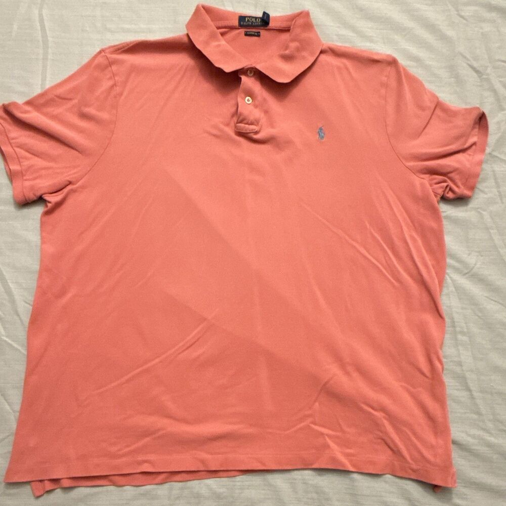 Polo Ralph Lauren Men's Pink Solid Knit Classic Fit Logo Polo Shirt XXL Preppy
